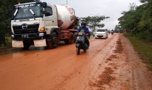 Ruas jalan Punggur diselimuti lumpur. (boby/haluankepri.com)